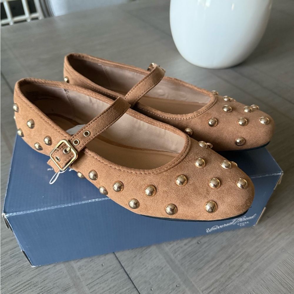 Studded Tan Mary Jane Flats - Universal Thread Penny Gold 7.5, 8 - NEW